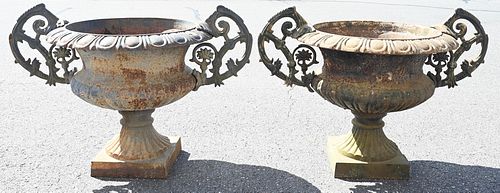 PAIR OF LARGE IRON URNS HAVING 376f5a