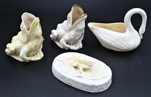 FOUR BELLEEK ANIMALS, TO INCLUDE