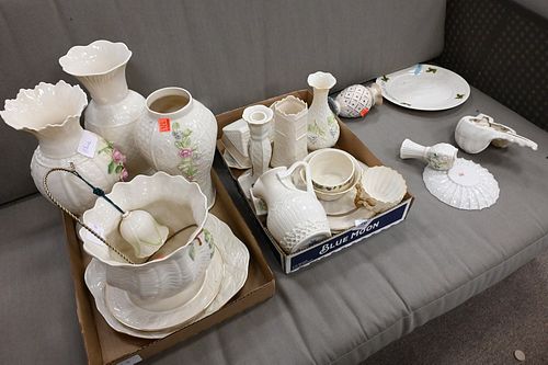 TWO TRAY LOTS OF BELLEEK PORCELAIN,