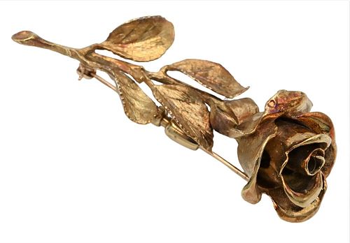 14 KARAT GOLD ROSE BROOCH WITH 3770bf