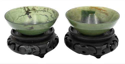 PAIR OF SPINACH GREEN JADE BOWLS  3770f1