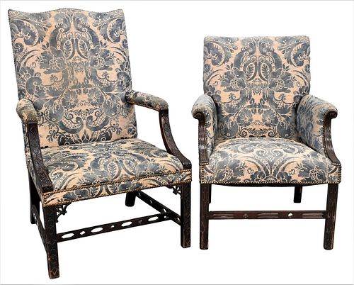 TWO MAHOGANY CHIPPENDALE UPHOLSTERED 3770fd