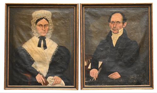 PAIR OF PRIMITIVE PORTRAIT PAINTINGS  377155