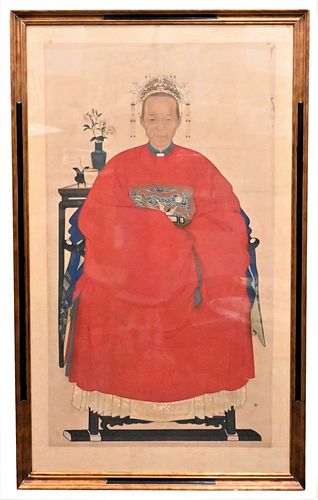 PAIR OF CHINESE ANCESTRAL PORTRAITS,