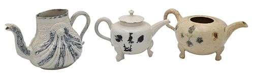 THREE SALT GLAZED TEAPOTS ONE 3771db