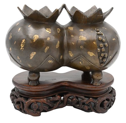 CHINESE BRONZE DOUBLE POMEGRANATE