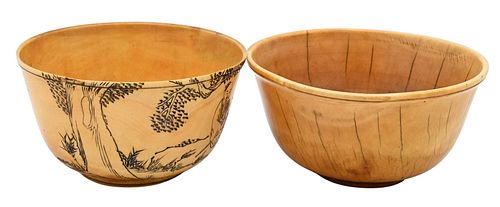 TWO CARVED IVORY BOWLS TO INCLUDE 377273