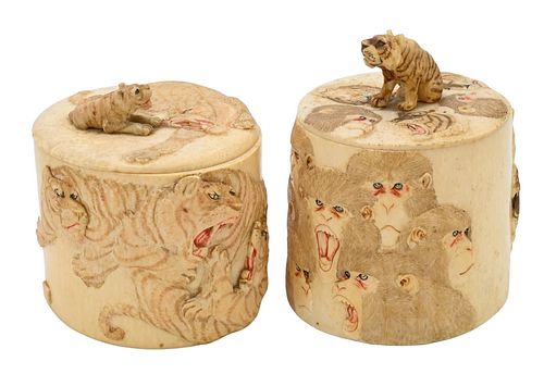 TWO JAPANESE CARVED IVORY COVERED 377275