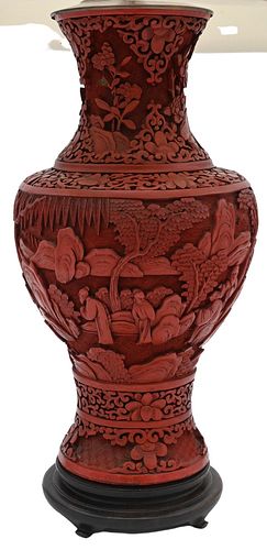 CINNABAR LACQUERED VASE MADE INTO 3772aa