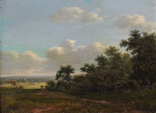 FARM LANDSCAPE WITH FIGURES AND