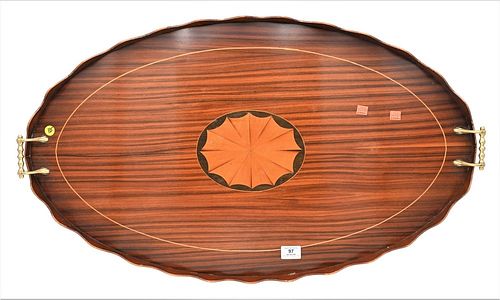 LARGE MAHOGANY INLAID OVAL TRAY  377319