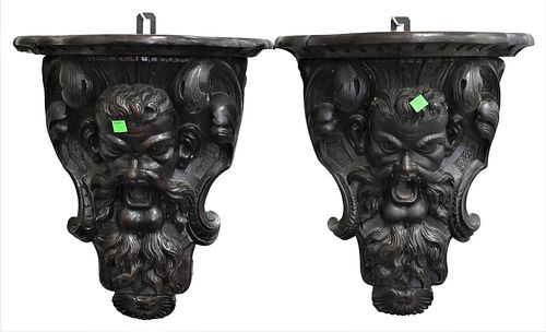 PAIR OF CARVED WALL SHELVES, CARVED