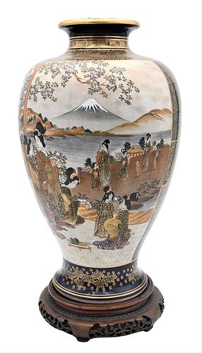 LARGE JAPANESE SATSUMA VASE, HAVING