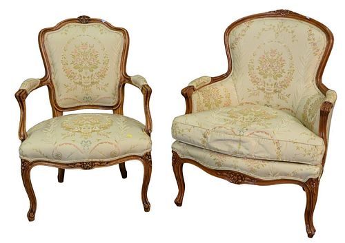 TWO LOUIS XV STYLE CHAIRS, EACH