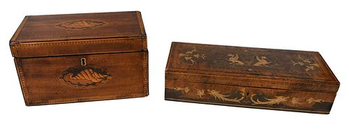 TWO CARVED AND INLAID BOXESBritish/Continental,