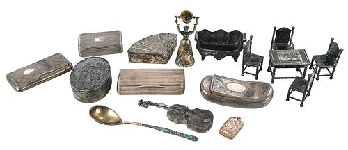 SIXTEEN SILVER DESK AND MINIATURE ITEMSlate