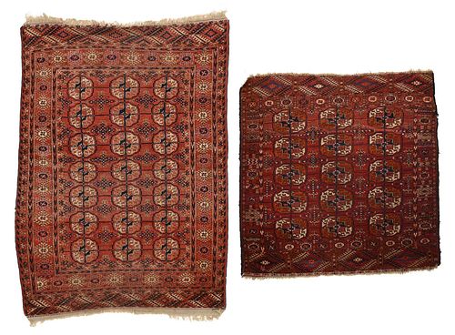 TWO TURKMEN RUGS20th century, pink