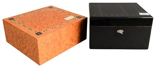 TWO CIGAR HUMIDORS, BLACK LACQUERED