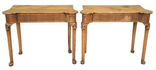 PAIR OF QUEEN ANNE STYLE OAK CONSOLE