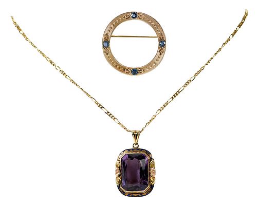 GOLD GEMSTONE NECKLACE AND BROOCHnecklace  379b78
