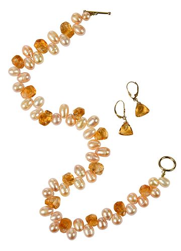 14KT. GEMSTONE NECKLACE AND EARRINGSnecklace,