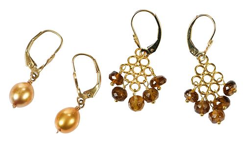 TWO PAIRS GOLD AND GEMSTONE EARRINGSround 379bb0