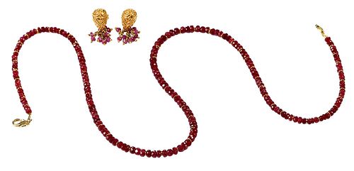 GOLD AND RUBY NECKLACE AND EARRINGSnecklace  379bd9