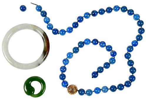 THREE PIECES GEMSTONE JEWELRYlapis