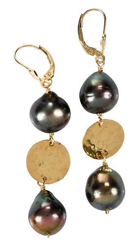 14KT PEARL EARRINGSeach with two 379bdd