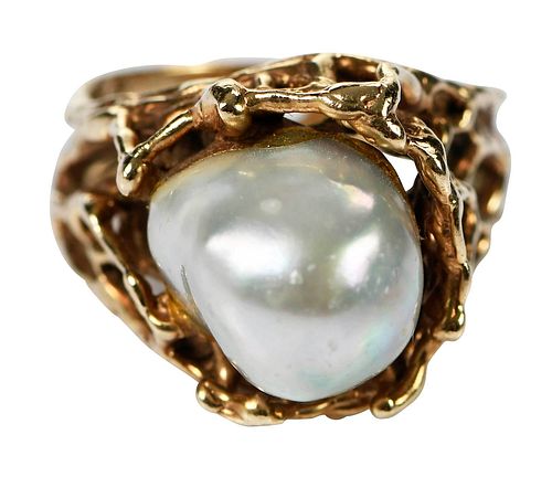 14KT PEARL RINGfreeform design  379bfc