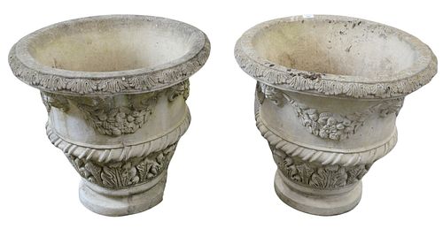 PAIR OF CONCRETE URNS WITH FACES