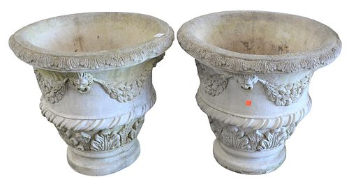 PAIR OF CONCRETE URNS HAVING PACES