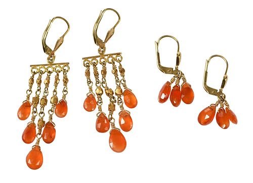 TWO PAIRS 18KT CARNELIAN EARRINGSeach 379c3e