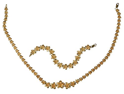 14KT NECKLACE AND BRACELET SETflower 379c66