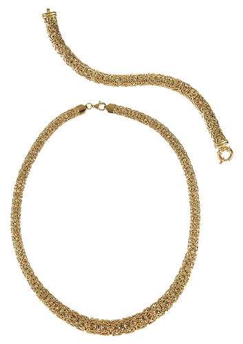 14KT NECKLACE AND BRACELET SEThollow flat 379c60