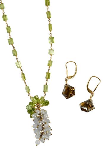 18KT. GEMSTONE NECKLACE AND EARRINGSnecklace,