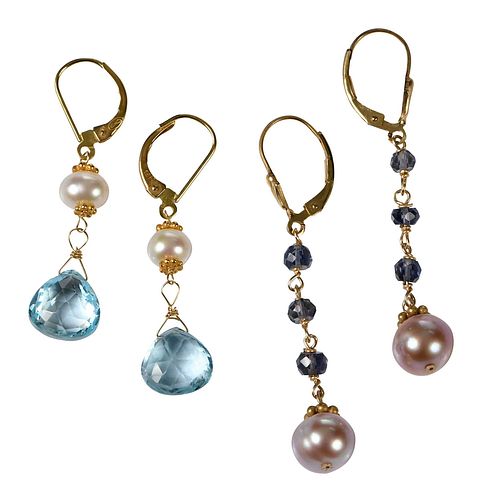 TWO PAIRS GEMSTONE EARRINGSblue 379c84