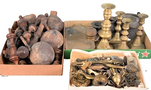 LOT OF BRASS AND BRASS WOODEN FINIALS