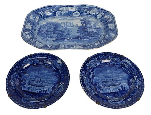 THREE PIECE BLUE AND WHITE STAFFORDSHIRE 379d49