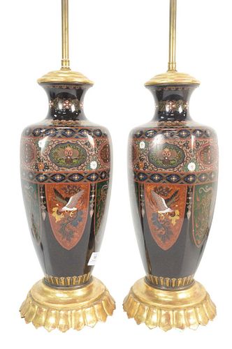 PAIR OF LARGE CLOISONNE HEXAGONAL 379da2