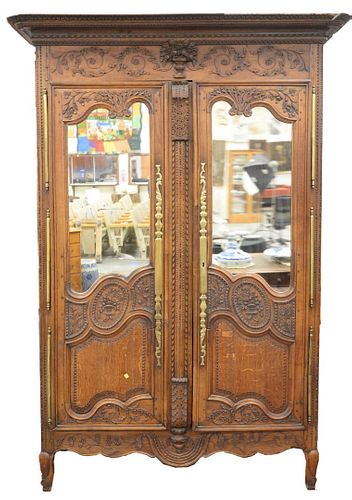 LOUIS XV OAK ARMOIRE, TOP WITH