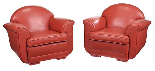 PAIR OF RED LEATHER UPHOLSTERED 379e89