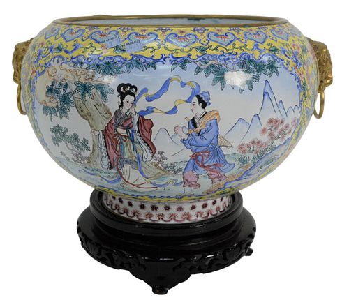 CHINESE METAL ENAMEL JARDINIERE