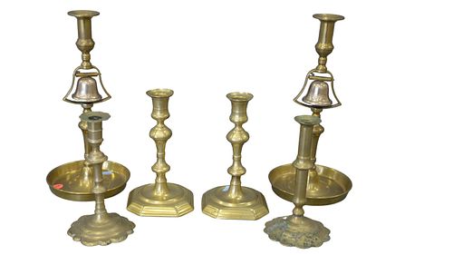 THREE PAIRS OF BRASS CANDLESTICKS