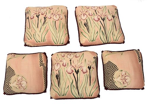 FIVE HANDPAINTED PILLOWS20th century  379edc