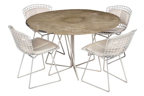 FOUR BERTOIA STYLE CHAIRS AND TABLE