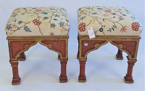 PAIR PAINT DECORATED FOOTSTOOLS  37a0ff