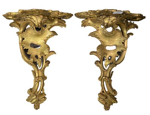 PAIR OF GILTWOOD FOLIATE AND SCROLL