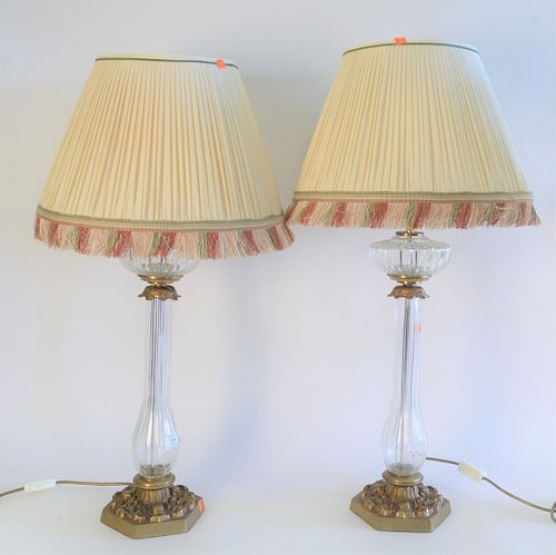 PAIR CUT CRYSTAL TABLE LAMPS, WITH