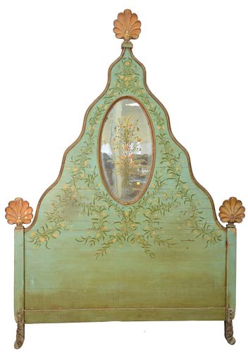 CARVED AND PAINTED HEADBOARD, WITH